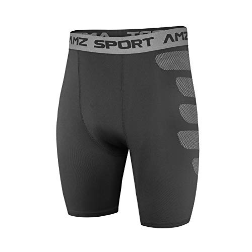 AMZSPORT Pantaloncini da Compressione per Uomo Pantaloni da Allenamento per Allenamento Sportivi Raffreddare a Secco, Nero M