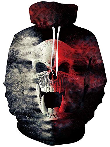 Rave on Friday Skull Hoodie Unisex 3D Stampa Brutto Felpa con Cappuccio Ugly Sweatshirt Cranio Pullover Manica Lunga di Uomo Donna M-L
