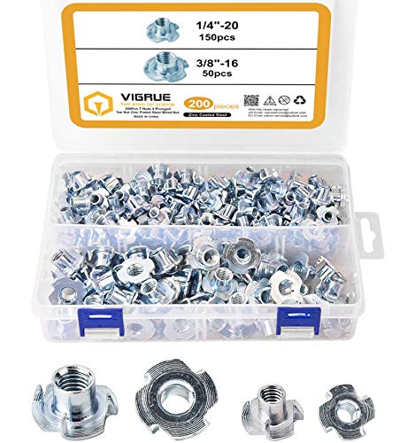 VIGRUE 200Pezzi T-Nuts semicircolare nel kit di assortimento di dadi con scanalatura a T scorrevole per Mobili per la Lavorazione del Legno