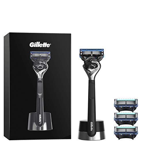 Gillette Fusion5 ProGlide Rasoio da Uomo Set Regalo Premium - 4 Lame + Supporto Magnetico, Imballaggio Riciclabile, Nero, Rasoio In Edizione Limitata Luxury, Idee Regalo Uomo Natale 2020