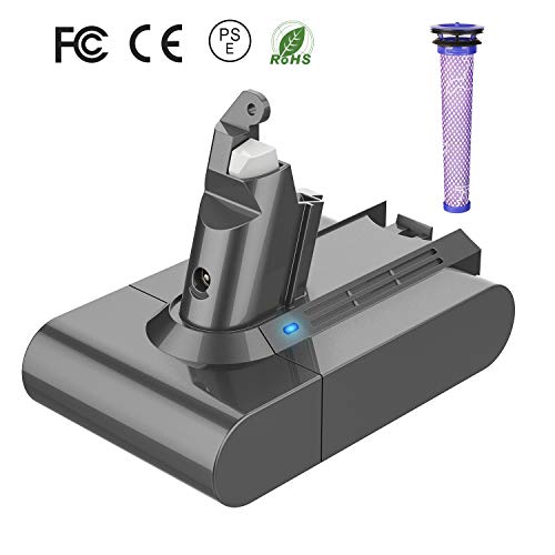 Yaber Batteria per Dyson V6 DC62 DC59 DC61 DC58 DC72 DC74 SV03 SV09 Aspirapolvere, 21.6V 2200mAh V6 Batteria di Ricambio con 1 Filtro