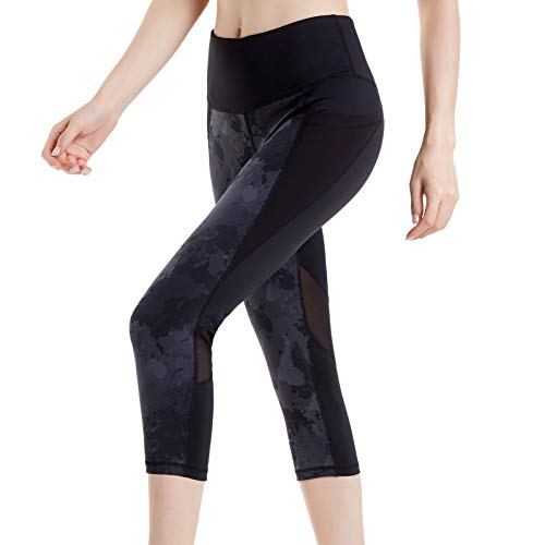 Eono by Amazon - Capri Leggings da Donna Yoga Pantaloni Vita Alta con Tasche(Camo,L)