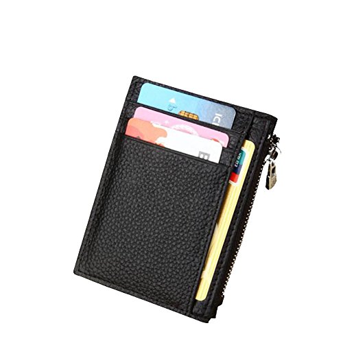 AprinCtempsD Protezione RFID Porta carte di credito Slim in Vera Pelle Portafoglio Piccolo Portamonete Mini con Cerniera per Donna Uomo (Nero)