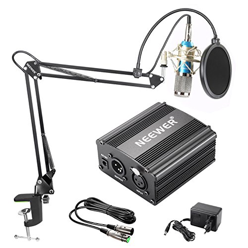 Neewer Microfono a Condensatore NW-800 Argento, Alimentazione 48V Phantom NW-35 Stand per Microfono con Supporto Anti-vibrazione, Filtro Pop & Cavo XLR Maschio a Femmina per Registrazioni