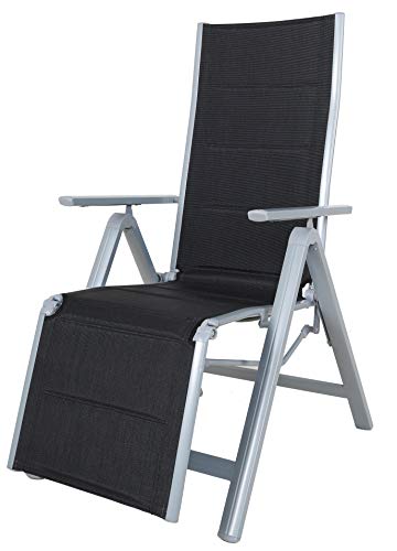 Chicreat, sedia sdraio pieghevole deluxe, alluminio, colore nero/argento,