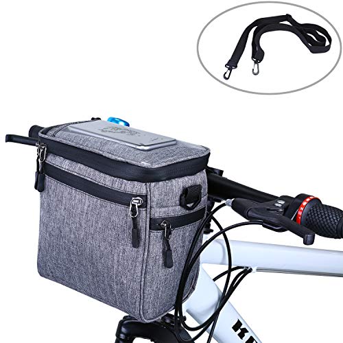 Selighting Borsa per Manubrio Bici Borsa Frontale per Bicicletta Multifunzionale Borsa Fissare al Manubrio della Bici BTR con Tracolla Removibile per GPS Telefono Cellulare Fotocamera, 4,5L (Grigio-2)