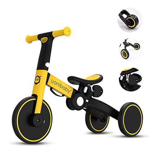 OLYSPM Balance Bike 4 in 1 per Bambini,Bicicletta Senza Pedali,Triciclo Senza Pedali,per 1.5-5 Anni Baby Boys Girls,Altezza del Sedile Regolabile (Giallo)