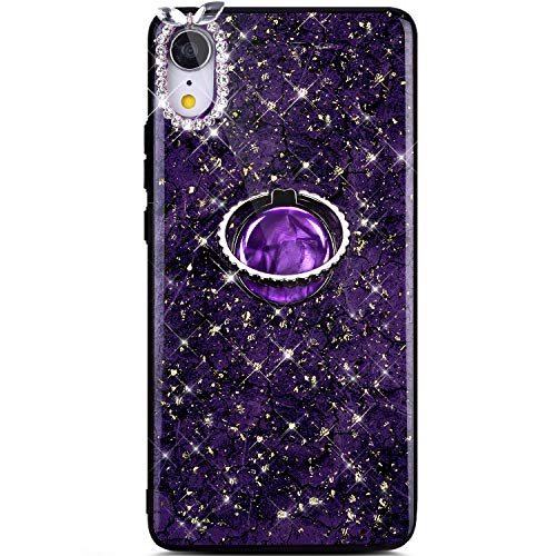 Robinsoni Cover Compatibile con iPhone XR Custodia Flessibile iPhone XR Silicone TPU Brillante Glitters Cover Rotante Squillare Supporto Custodia Gel Ultra Sottile Marmo Cover Viola