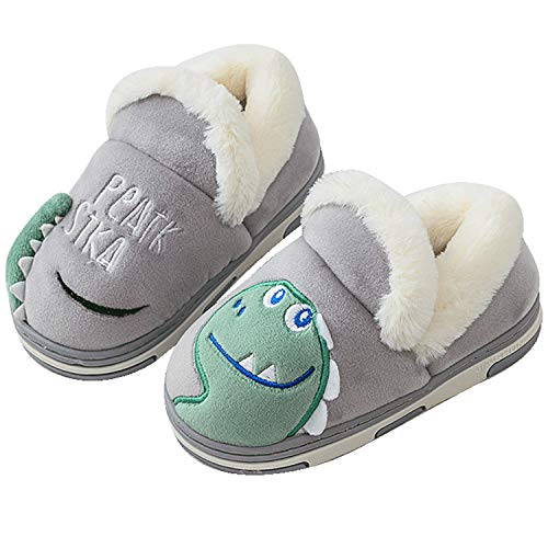 Pantofole Inverno Ragazzi Ragazze Scarpe di Cotone Bambini Peluche Antiscivolo Home Caldo Ciabatte Slipper Invernali Grigio 16/17=23-24EU