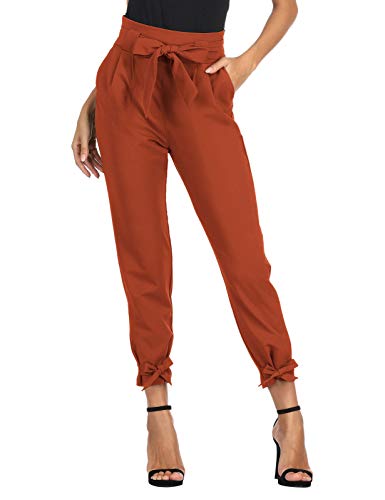 GRACE KARIN Pantaloni Segaretta Donna Eleganti di Vita Alta Decorato con Fiocco Leggero Arancione L CL10903-27