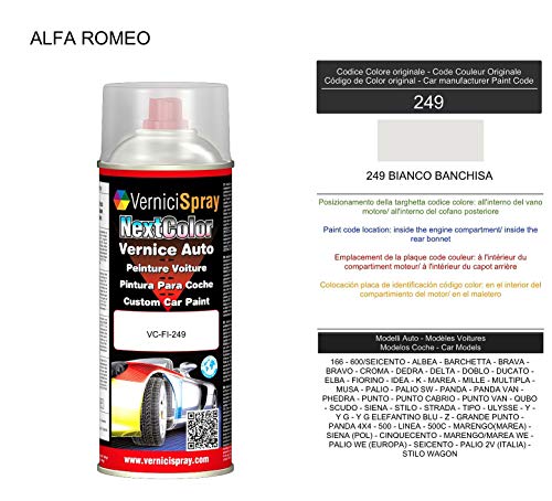 Vernice Ritocco 249 BIANCO BANCHISA per verniciatura carrozzeria in Bomboletta Spray 400 ml VerniciSpray
