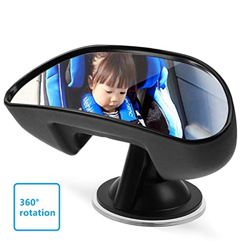 specchietto retrovisore per bambini, bambino interno auto specchio con ventosa antiscivolo, girevole 360 ° posizione del sedile posteriore specchietto retrovisore per bambini nero