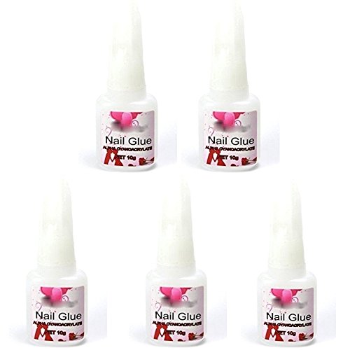 DOBO® Set 5 confezioni colla per tips con pennello di ricostruzione per unghie mail art UV gel fissante unghie finte decorazioni - 10GR