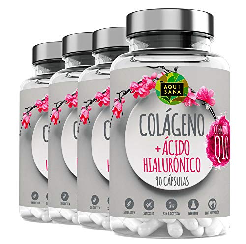 Collagene marino con acido ialuronico | Collagene con vitamina C + Q10 | Supplemento per pelle radiosa e buona manutenzione delle articolazioni | 360 capsule - Aquisana