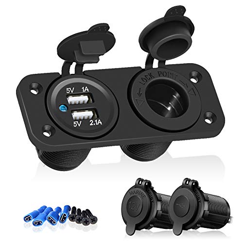 ISWEES Portatile Universale 12V Auto Accendisigari Splitter Doppia Adattatore USB Presa Elettrica per GPS,Moto,Barca,Camion,iPhone,iPad,Tablet,Smartphone ecc (Nero)