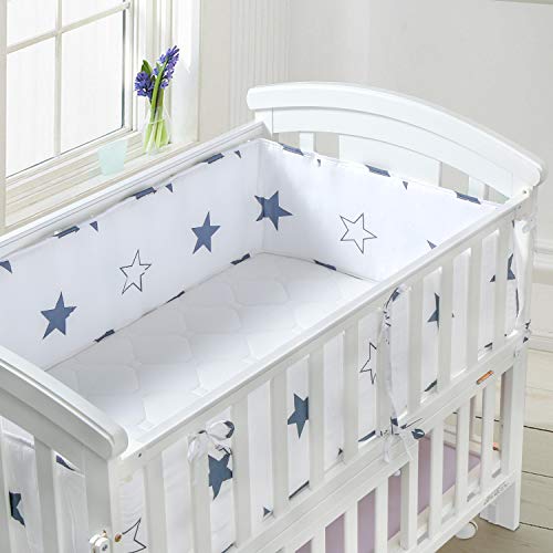 Luchild Paracolpi imbottito per lettini, con motivo a stelline Tour de lit de bébé Protection de tête 210 x 28 cm-Bianca