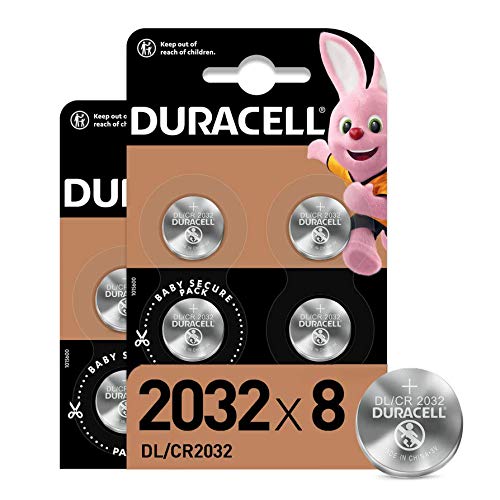 Duracell - 2032, Batteria Bottone al litio 3V, confezione da 8, con Tecnologia Baby Secure per l'uso su chiavi con sensore magnetico, bilance, elementi indossabili DL2032/CR2032