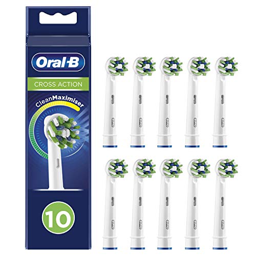 Oral-B CrossAction Testine di Ricambio per Spazzolino Elettrico con Tecnologia CleanMaximiser, Confezione da 10 Pezzi, Pacco Adatto alla Buca delle Lettere