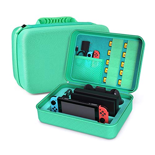 Younik Custodia per Nintendo Switch Case da Viaggio Rigido Deluxe per Console Switch, Dock Switch, Caricabatteria Originale, Cavo HDMI, Controller PRO e Carrello da 10 Giochi (Green)