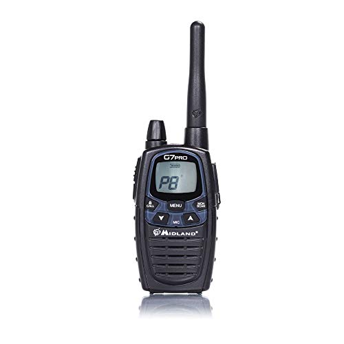 Midland G7 Pro Radio Ricetrasmittente Walkie Talkie Dual Band 16 Canali PMR446 e 69 Canali LPD, 4 Batterie Ricaricabili Ni-MH AA 1.2 V/1800 mAh, Caricabatterie e Clip Cintura