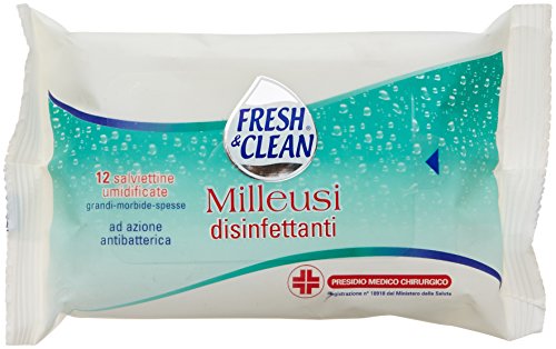 Fresh & Clean - Milleusi Disinfettanti, Salviettine Umidificate, Ad Azione Antibatterica - 6 confezioni da 12 Pezzi [72 Pezzi]