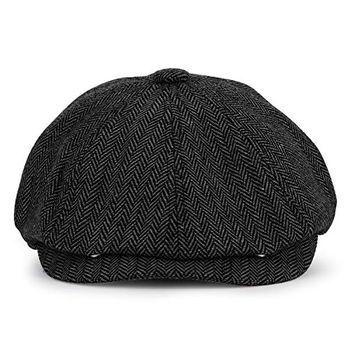 KeepSa Newsboy cap Coppola Uomo - Berretto a 8 Spicchi Piatto Berretto Lana Uomo 56-63 cm - Peaky Irish Gatsby Wool Felt Ivy cap (Nero, 57-59)