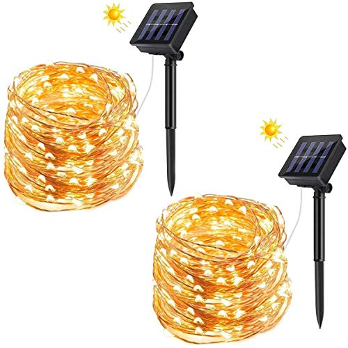 Luci Solari Esterno,VIFLYKOO Catena Luminosa 12m 120 LED Luci Stringa Solari Esterno Filo Luci Led 8 modalità Impermeabile IP65 Decorative Per Giardino, Natale, Cortile, Matrimonio, Festa - 2 Pacchi