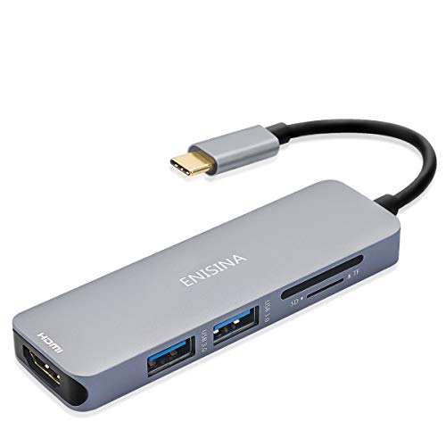 Adattatore hub USB C Enisina, adattatore USB C a 5 porte con 4K HDMI, lettore di schede SD / TF, 2 porte USB 3.0 per MacBook Pro / Air, Microsoft Surface Book, Samsung Galaxy, ChromeBook Pixel e altro