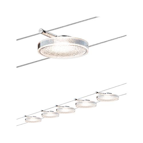 Sistema su cavi Paulmann 941.10  per set LED a disco DiscLED2 luce bianco caldo. 5X4 W LED luce bianco caldo. Cromato. Luci pensili 94110, materiali vari, argento