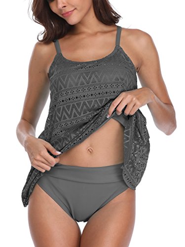 FLYILY Donna Swimwear Due Pezzi Costume Costumi da Bagno Donne Tankini Bikini Monokini Top Beachwear(Grey,4XL)