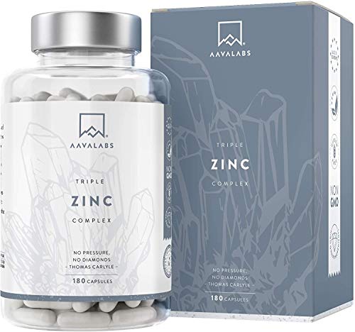 Triple Zinc di AAVALABS - Integratore Alimentare di Zinco - Alta Potenza - 25 mg per Porzione - 3 tipi di Zinco - Picolinato, Bisglicinato + Monometionina - Miscela a spettro completo - 180 Pastiglie