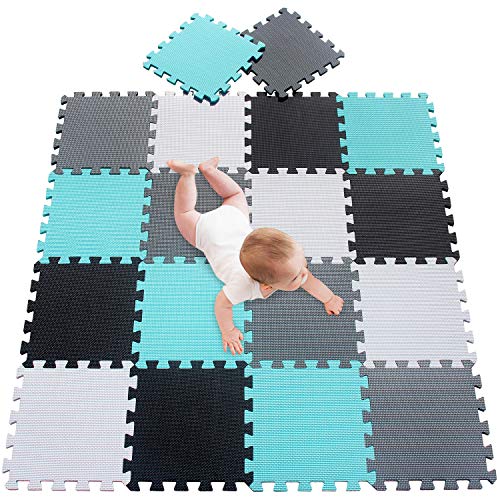 meiqicool -18 Pezzi Tappetino Puzzle per Bambini in gommapiuma Eva, Tappetino da Gioco, Puzzle Tappeto, Puzzle per Bambini in gommapiuma,Dimensioni 142 x114 x 1cm Bianco-Nero-Verde-Grigio