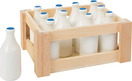 7062 Bottiglie del latte small foot in legno, in una nostalgica scatola di legno, set da 12, da 3 anni di età