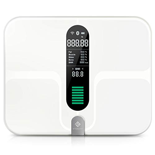 Etekcity Bilancia Impedenziometrica Bilancia Pesapersone Digitale Bluetooth Wireless con Grande Piattaforma 37,5x30cm per iOS e Android con 12 Indici Corporei, Batteria Ricaricabile, 180kg / 400lb