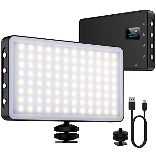 NinkBox Luce Video LED 3000K-6500K Dimmerabile, Luce di Riempimento con Luminosità Regolabile 5%-100%, CRI 95+, Luce Fotografica LED Portatile da 4000 mAh per videocamere DSLR, Fotografia