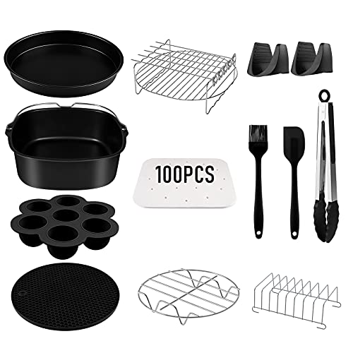 Accessori Friggitrice ad Aria 5,5 Litri Quadrato, Set di 12 accessori friggitrici ad aria XXL Adatto per friggitrice ad aria quadrata Innsky COSORI Princess Moulinex Philips 5L 5,2L 5,5L 5,7L airfryer