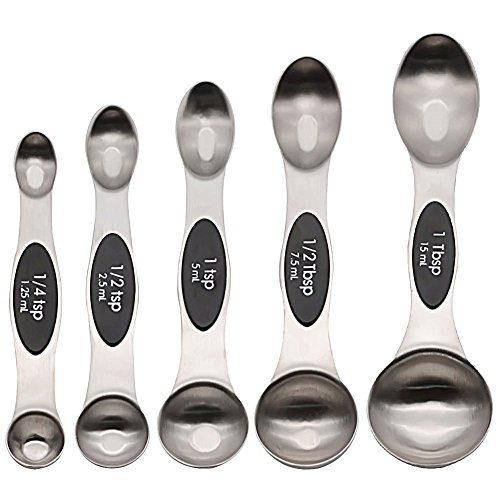 GreeSuit set di 5 cucchiai dosatori Misuratori di cucchiaio in acciaio inossidabile a doppia faccia per ingredienti liquidi e asciutti, cottura e cottura