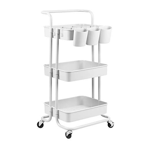 alvorog Carrello da Cucina, Carrello di Servizio, Scaffale da Cucina, 3 Livello Carrello Portaoggetti Trasportabile, Adatto a Cucina, Bagno, Ufficio - Bianco