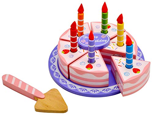 Idena 4100109 - Torta di Compleanno in Legno con Accessori Inclusi, Circa 15 x 15 x 8,5 cm, 15 pz.