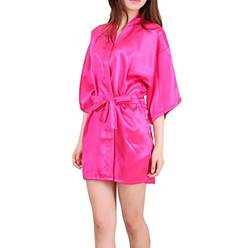 Sidiou Group Vestaglia Kimono Donna Elegante Pigiama Vestaglia Raso Corta Camicie da Notte per Donna Accappatoio Biancheria da Notte Abito da Notte Indumenti da Notte (M, Stile 2-Rosa Rosso)