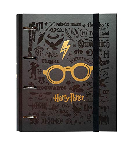 Grupo Erik - Raccoglitore ad anelli A4 Harry Potter Glasses con chiusura con fascia elastica per tenere al sicuro i tuoi appunti, Marrone