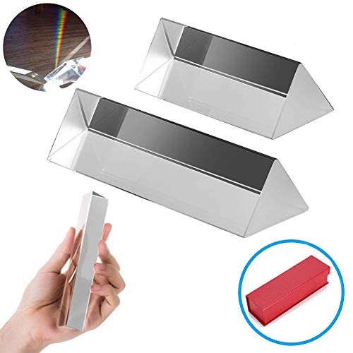 GOODJING 2Pack Optical Glass Triangular Prism,2'' 3'' Crystal Prism Refractor for Spectral Physics Teaching Prism Photography