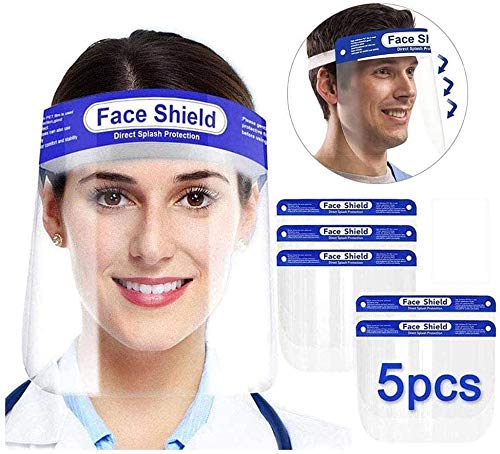 Luebel Gmobile - 5 maschere per viso, riutilizzabili, in plastica PPE, protezione completa, con visiera larga