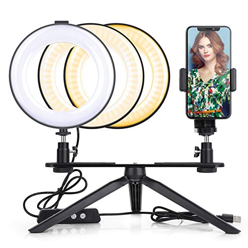 JIM'S STORE Luce ad Anello LED Ruotabile a 360 Gradi 3 Modalità Dimmerabile con Stativo di Luce per Smartphone Youtube Vine Autoritratto 4.5W