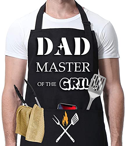 Grembiule da Barbecue per Uomo, Grembiule da Papà, Grembiule Impermeabile Nero, Grembiule da Cuoco Regolabile con 2 Tasche, Grembiule Personalizzato Regali per Uomini, Papà, Marito, Fidanzato, Nonno