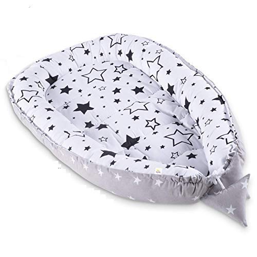 riduttore lettino neonato antisoffoco - riduttore culla per neonato materassino ergonomico bozzolo bianco grigio con stelle nere 90 x 50 cm