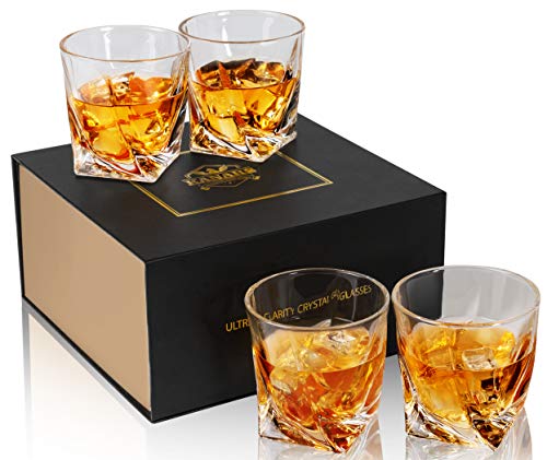 KANARS Bicchieri Whisky, Bicchiere Cocktail e Whiskey Cristallo, 300ml, Set di 4 Pezzi, Bellissimo Regalo