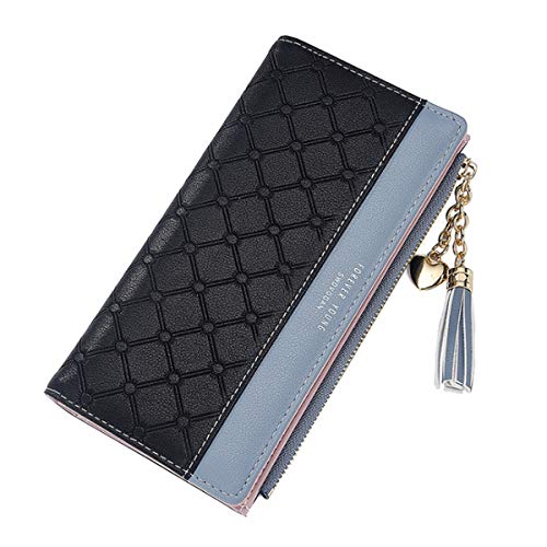 JOSEKO Nuovo Portafoglio per Donna, Long Ladies Zipper Wallet Tassel Simple Wild Coin Purse Nero