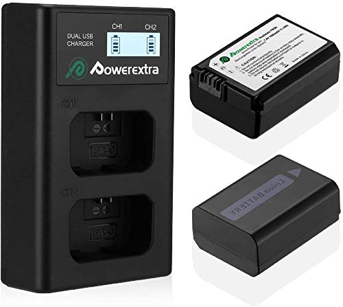 Powerextra Caricatore con 2 Batterie di Ricambio Sony NP-FW50 da 1500mAh Doppio Caricatore e Batteria Caricatore LCD Doppio per Sony Alpha a6500 a6300 a6000 a7s a7 a7s II a7s a51000 a5000 a7r a7 II