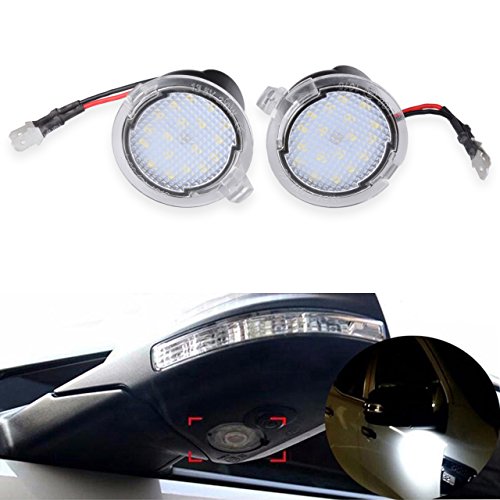 NATGIC 2 pezzi LED Anteriore Sotto Luce Specchietto Retrovisore Luci Auto Lato Specchietto Retrovisore Luci Pozzanghera Auto Luce di Benvenuto Luci di Cortesia 12V - Bianco